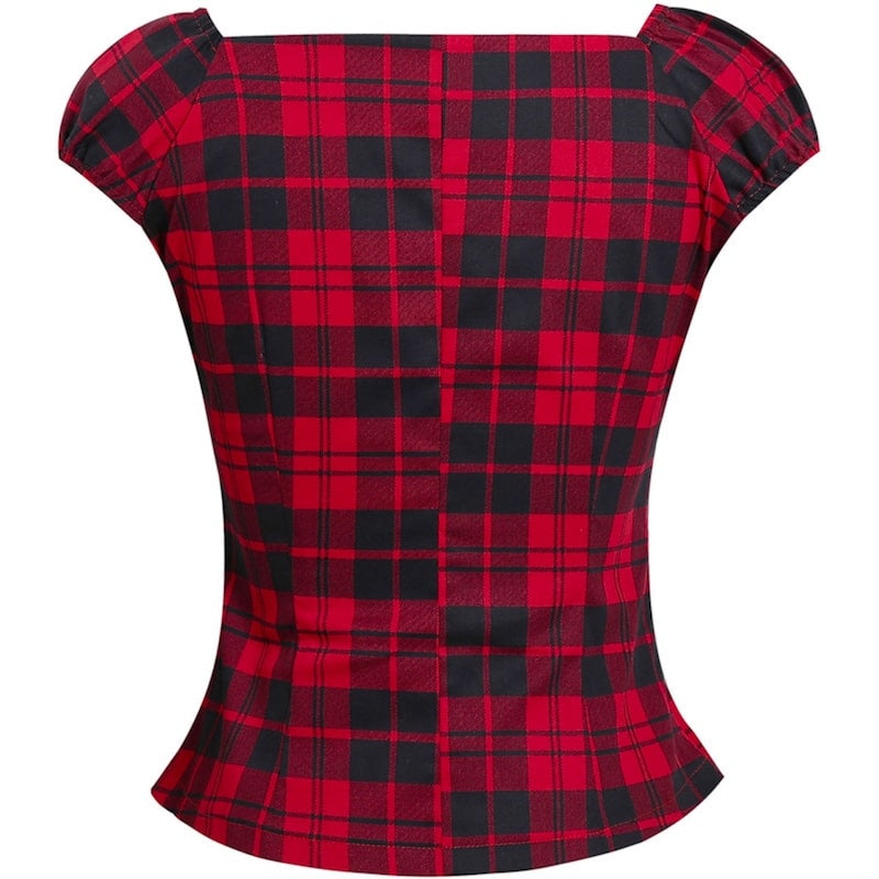 Red and black plaid top.