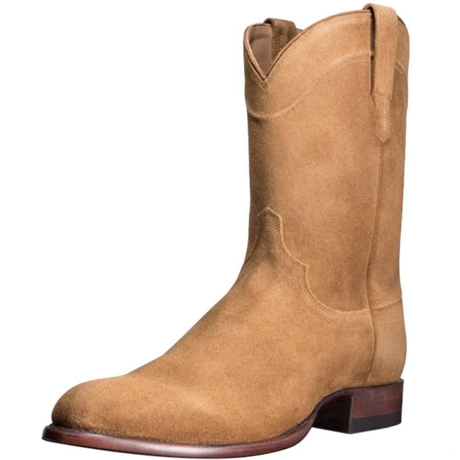 Brown suede cowboy boot.