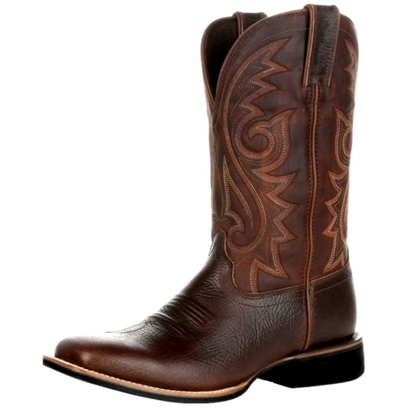 Brown leather cowboy boot.