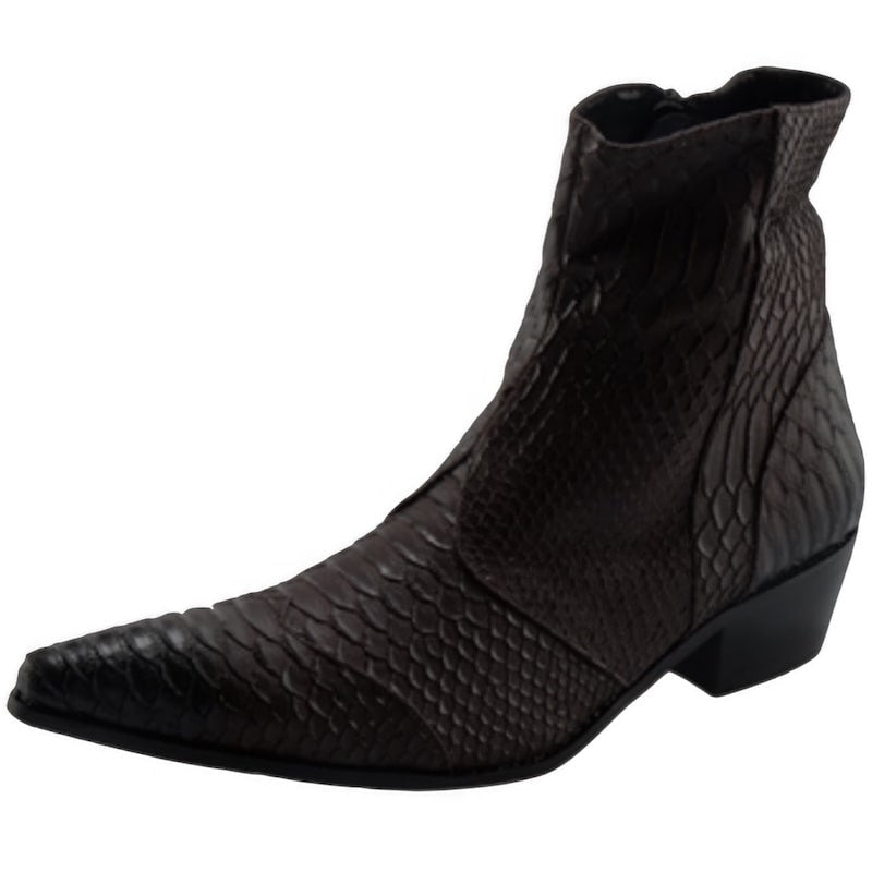 Brown snakeskin cowboy boot.