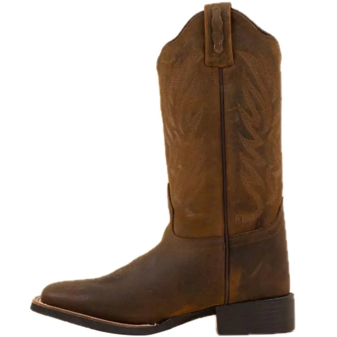 Brown leather cowboy boot.