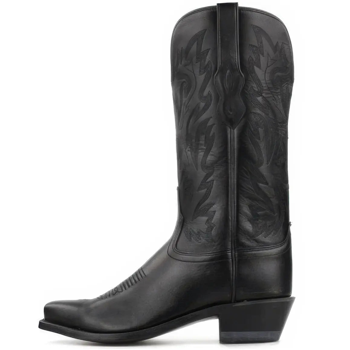 Black leather cowboy boot.