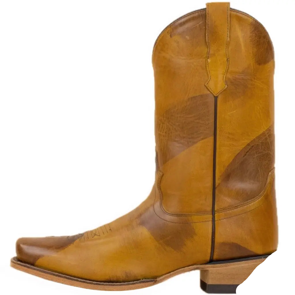 Brown leather patchwork cowboy boot.