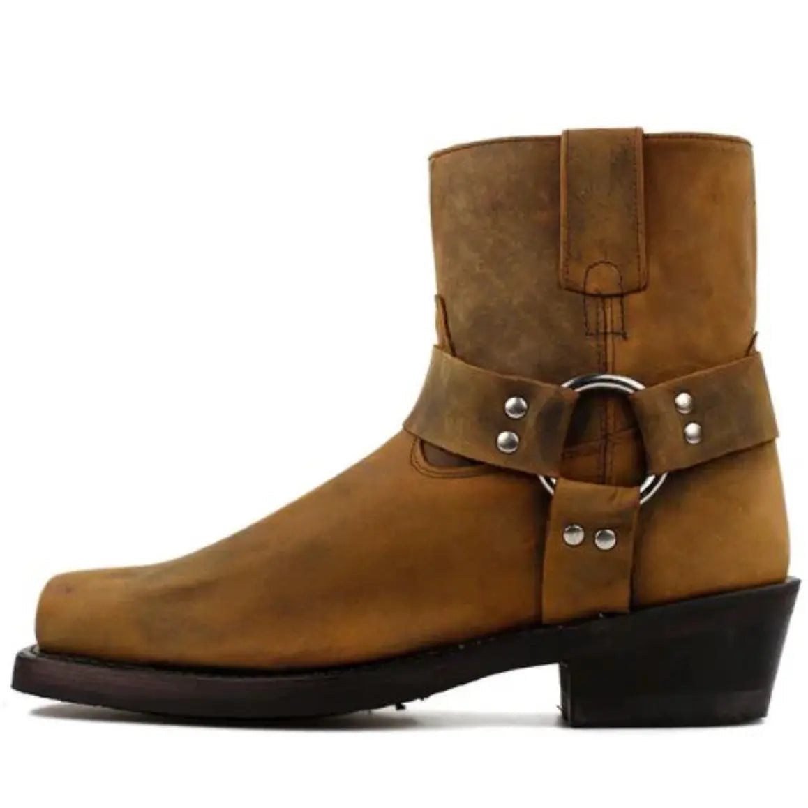 Brown leather harness boot.