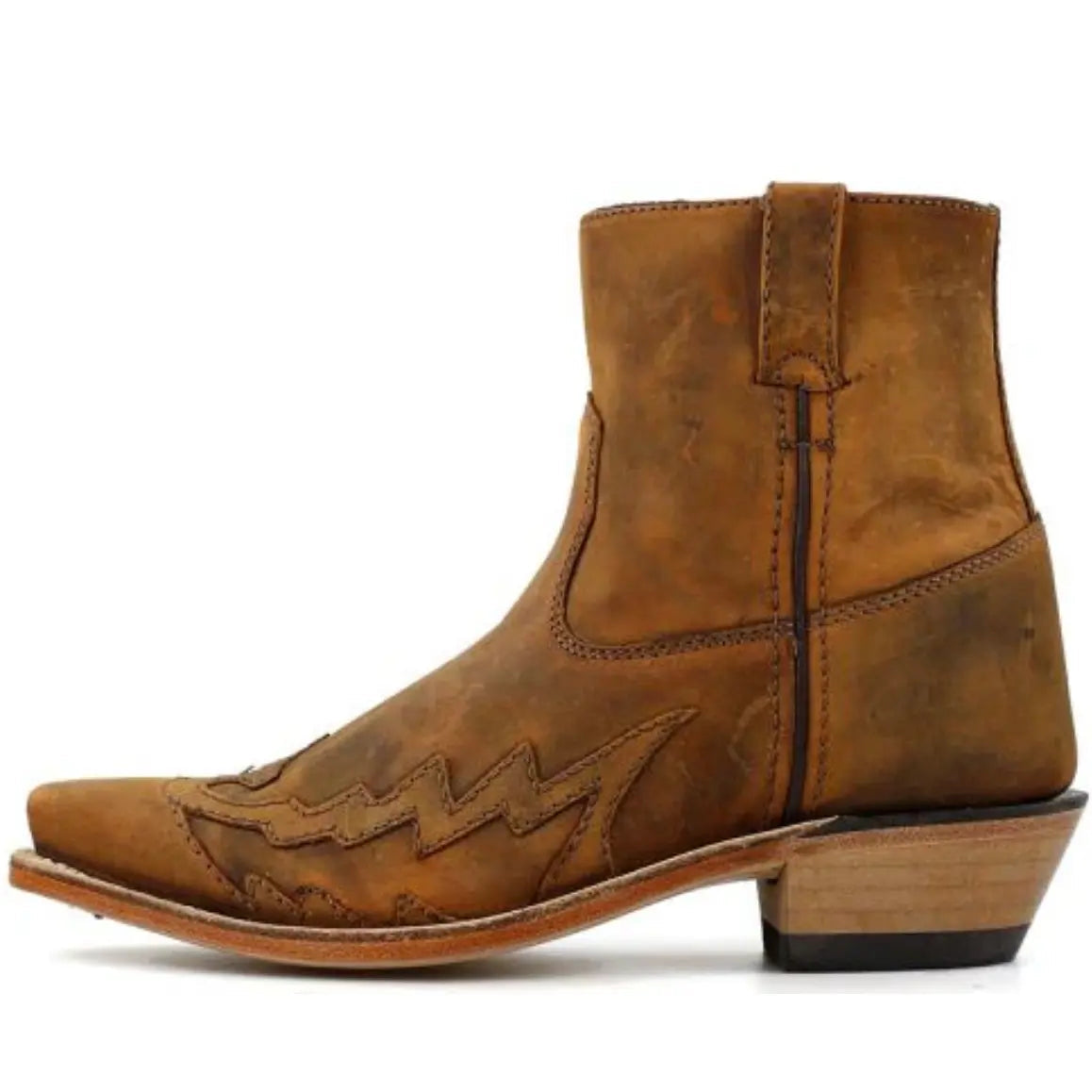 Brown leather cowboy boot.
