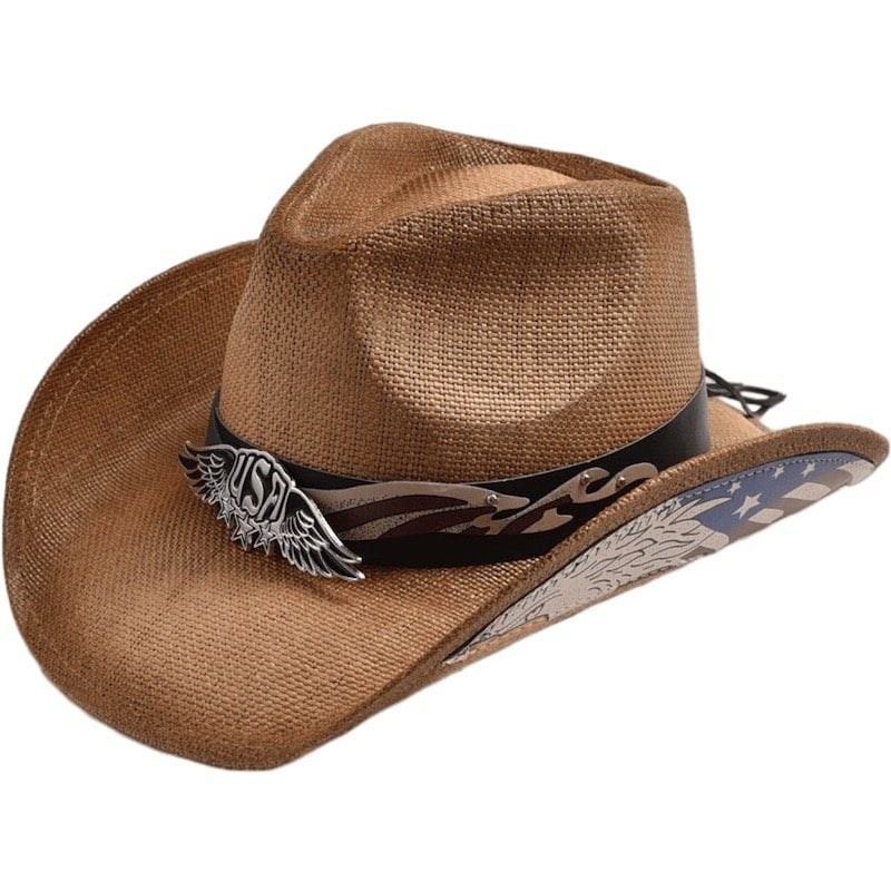 Brown cowboy hat with USA decoration.