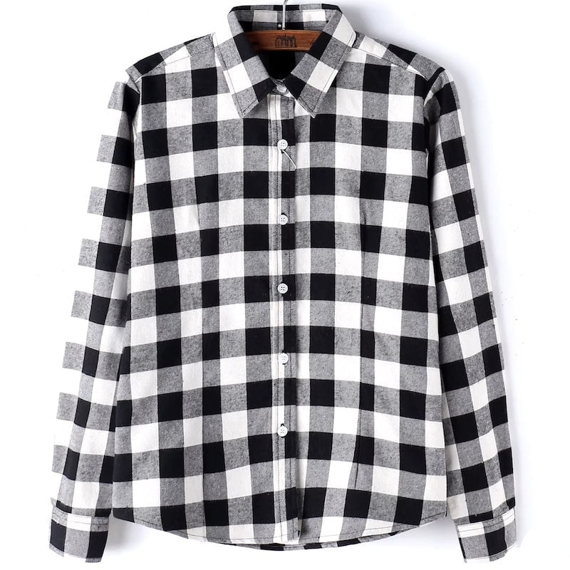 Black and white checkered flannel shirt.