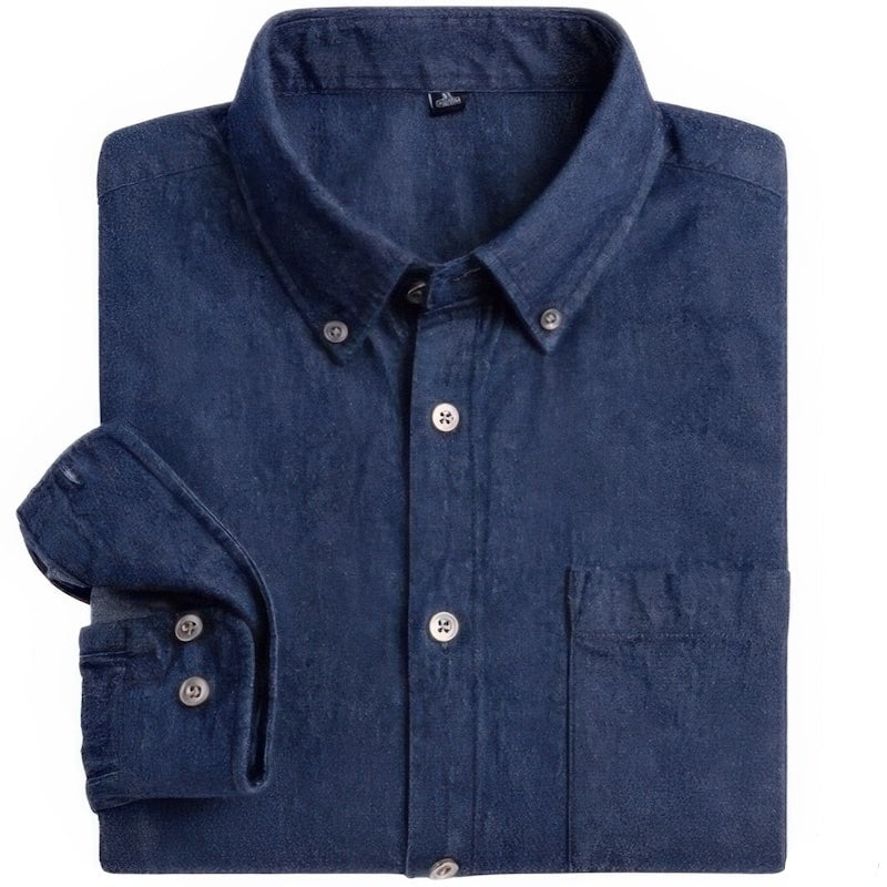 Folded denim shirt with buttons.