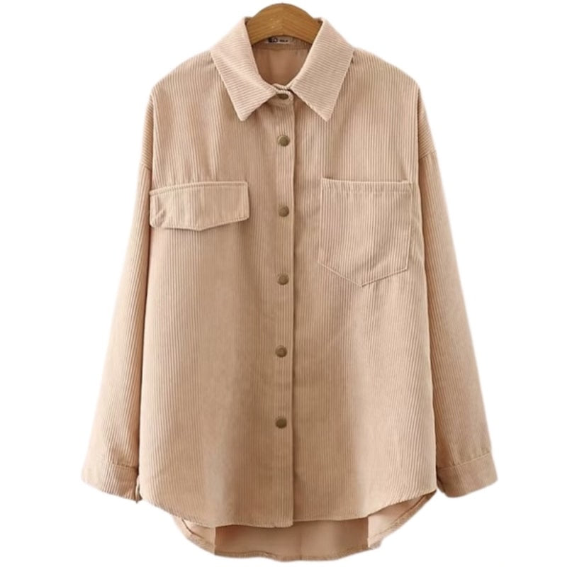 Corduroy button-up shirt in tan.