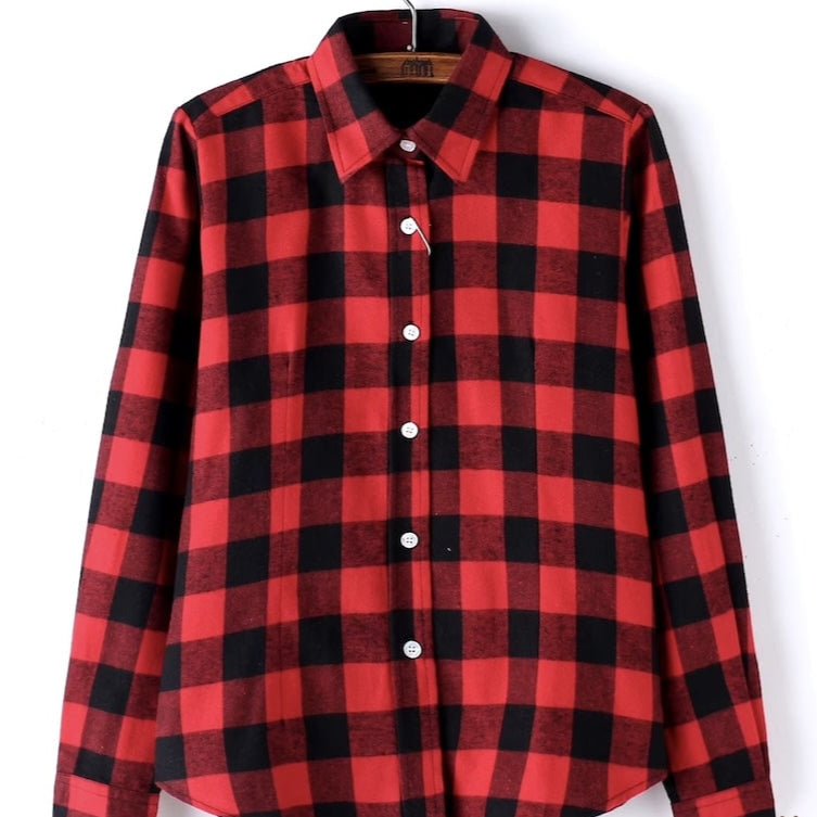 Red and black plaid button-down shirt.