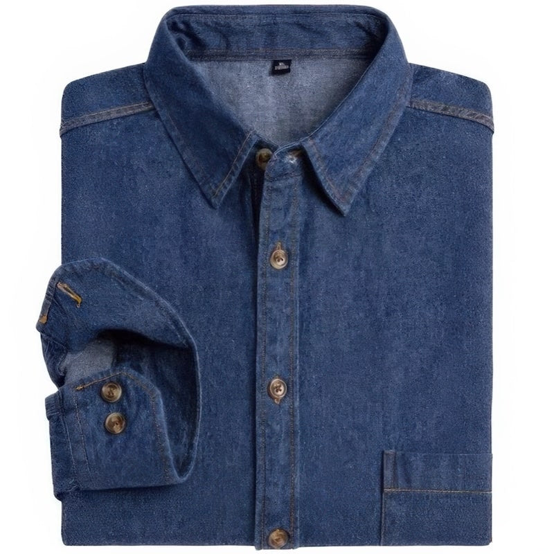 Folded denim shirt with buttons.