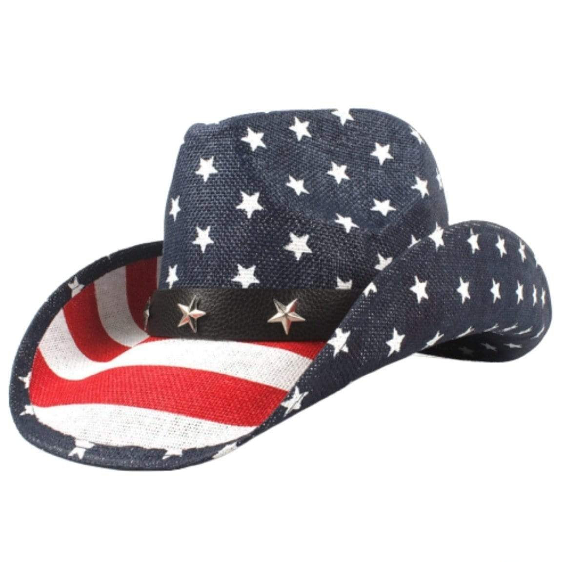 Cowboy hat with American flag design.