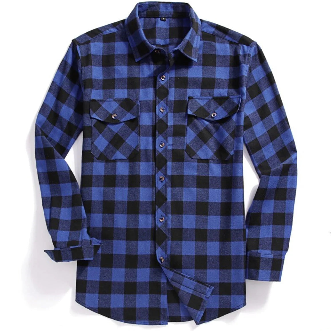 Blue and black flannel shirt.