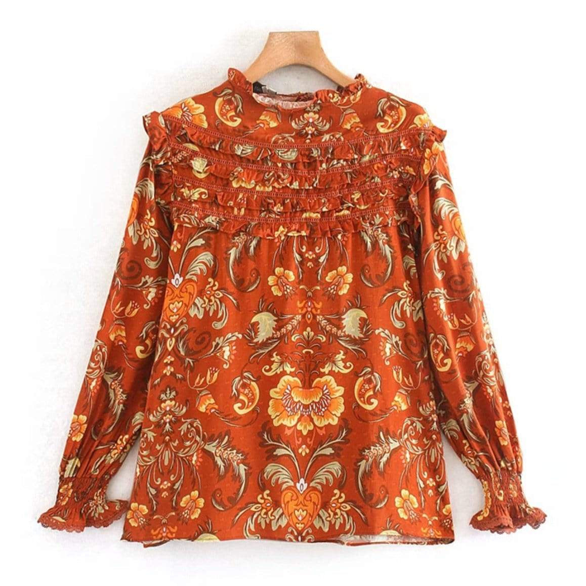 Floral orange peasant blouse.