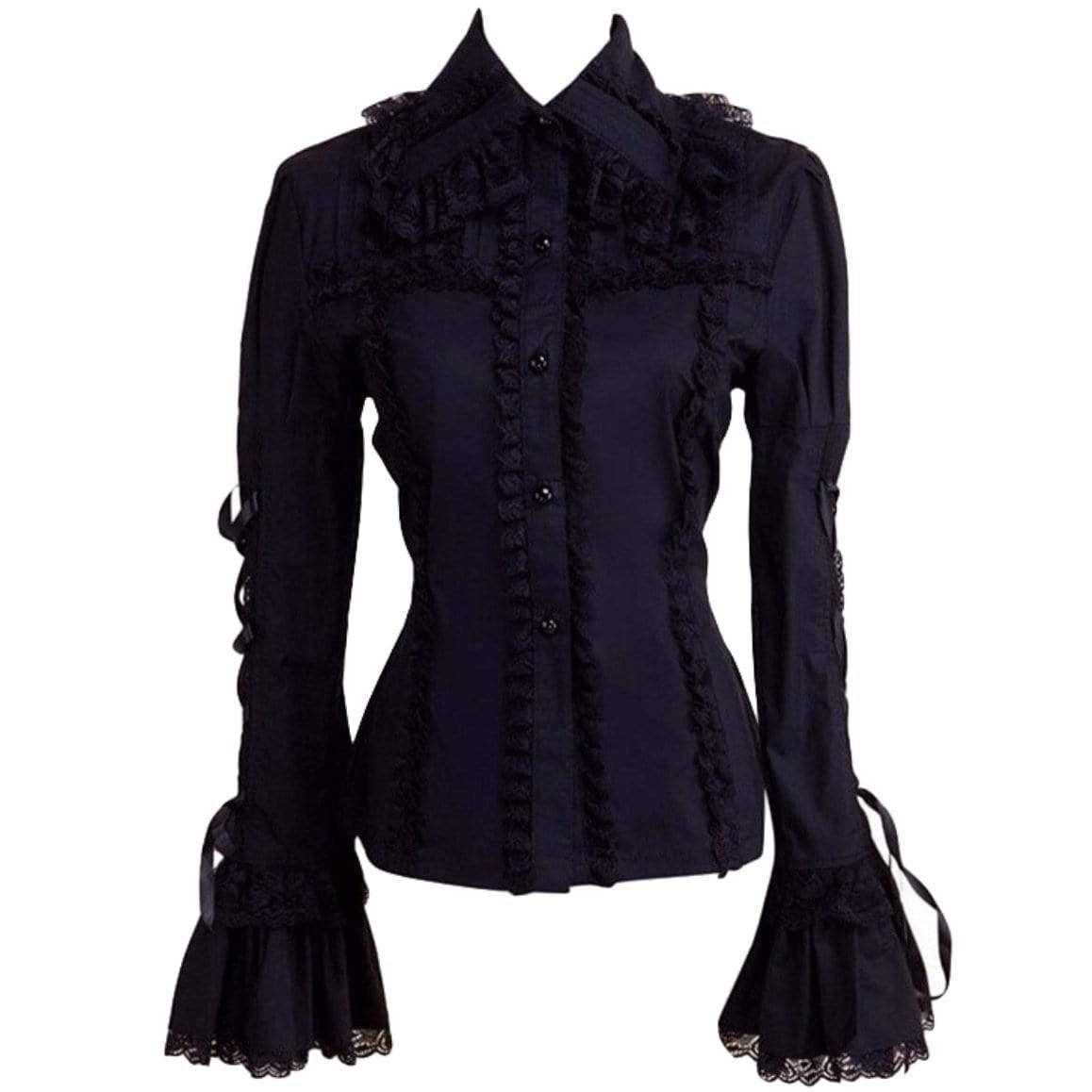 Black gothic lolita shirt with lace trim.