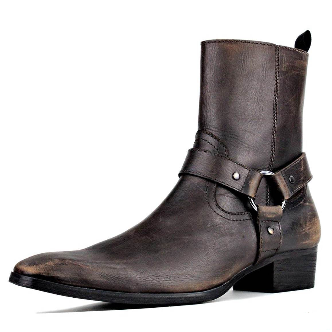 Brown leather men's cowboy ankle boot.
