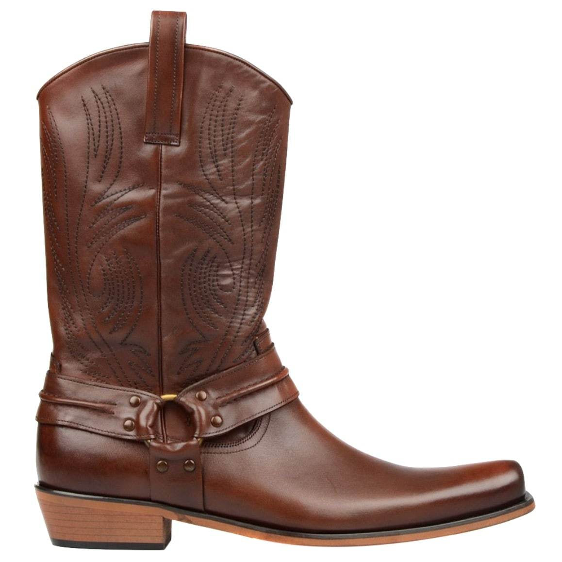 Brown leather cowboy boot.