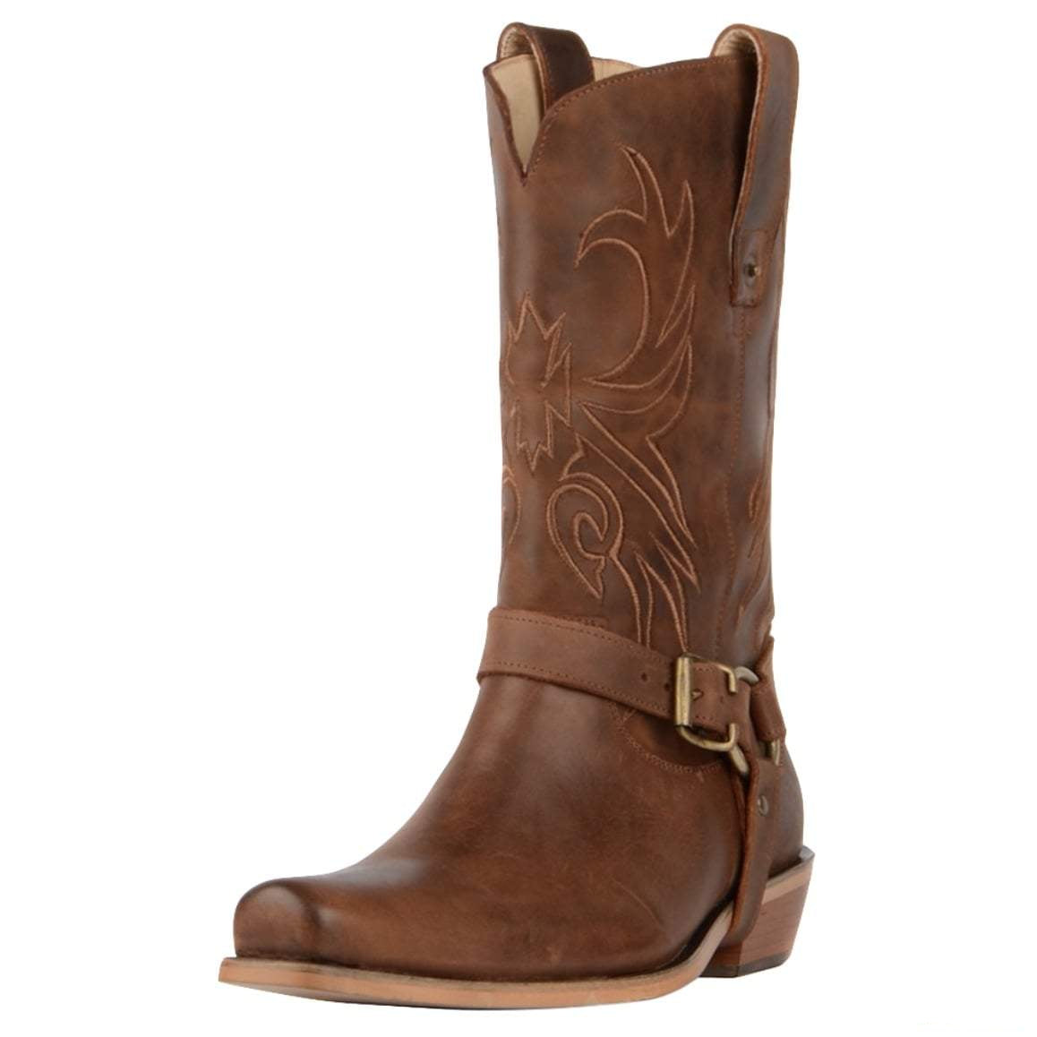 Brown leather cowboy boot.