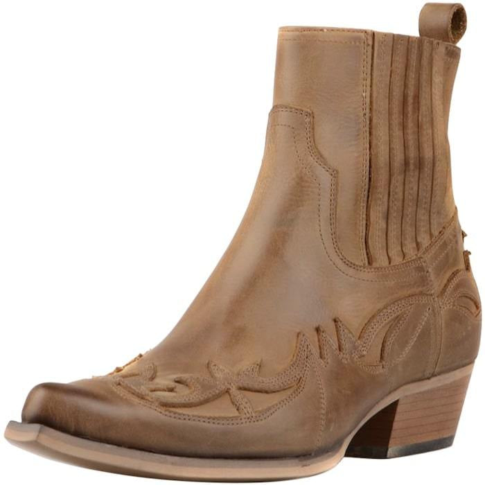Brown leather ankle cowboy boot.