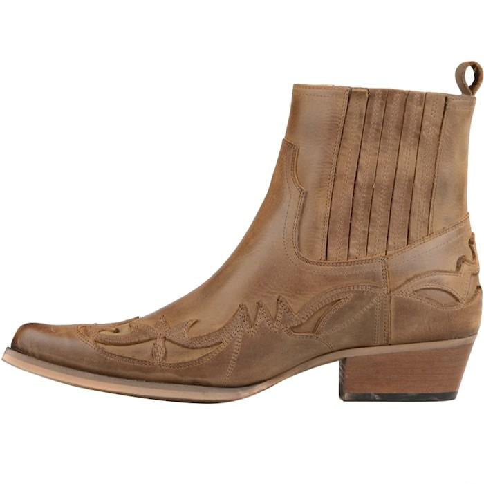 Brown leather western ankle boot.