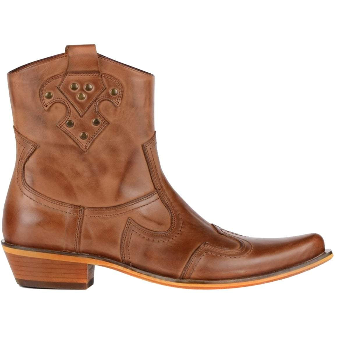 Brown leather cowboy boot.