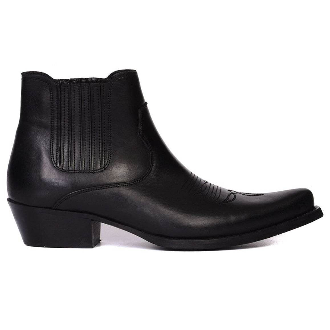 Black leather cowboy boot.
