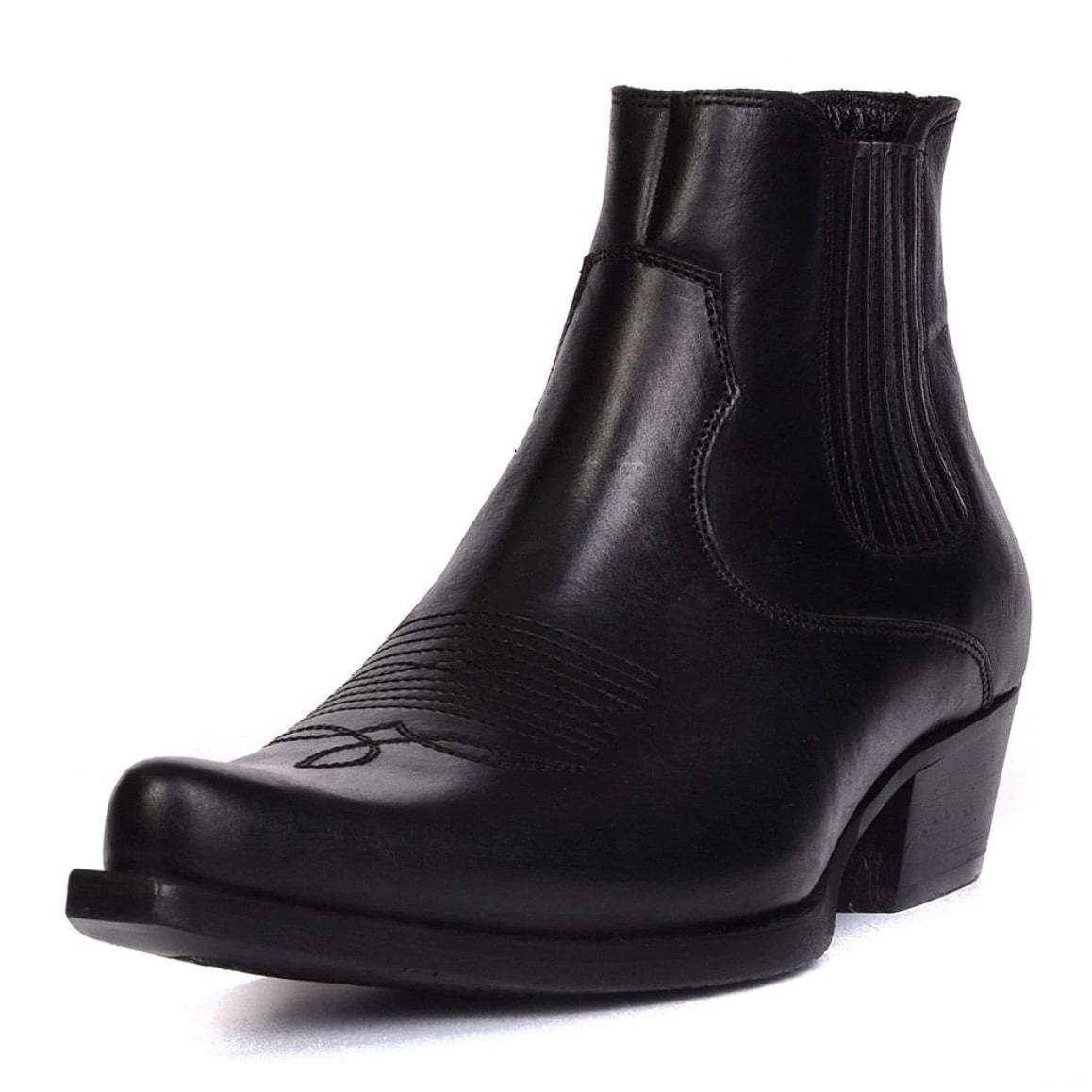 Black leather Chelsea cowboy boot.