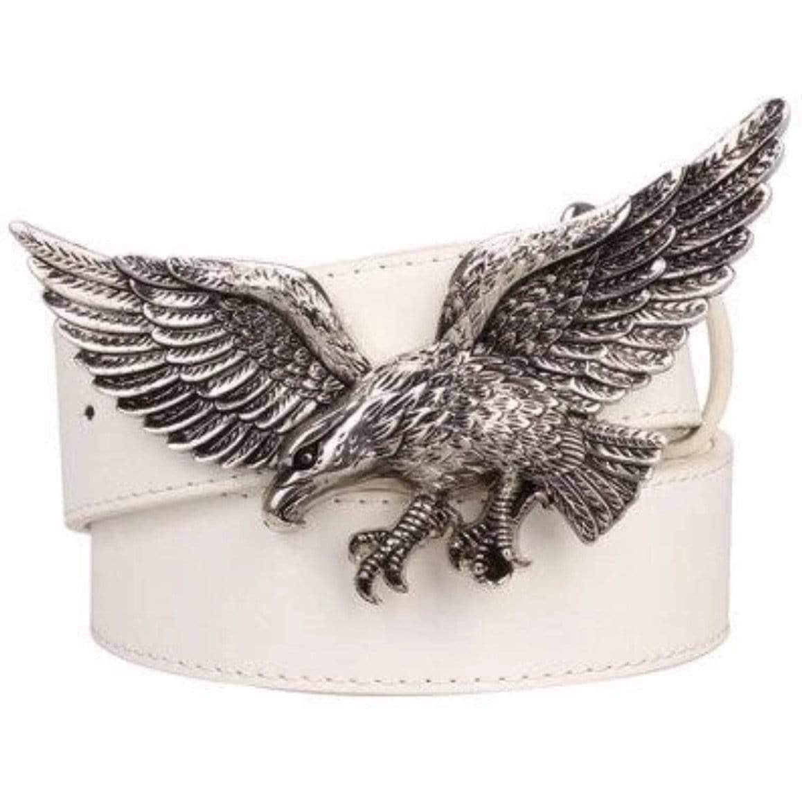 White belt with large silver eagle buckle.
