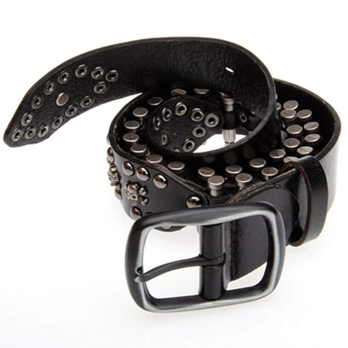 Black studded belt with skull accents.
