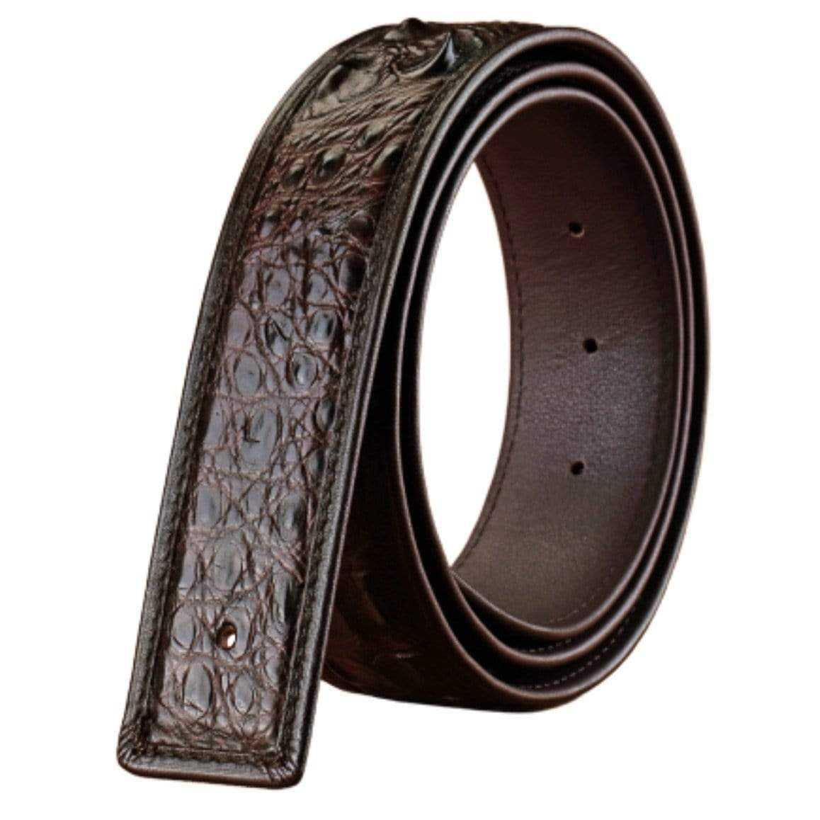 Brown leather belt without a buckle.
