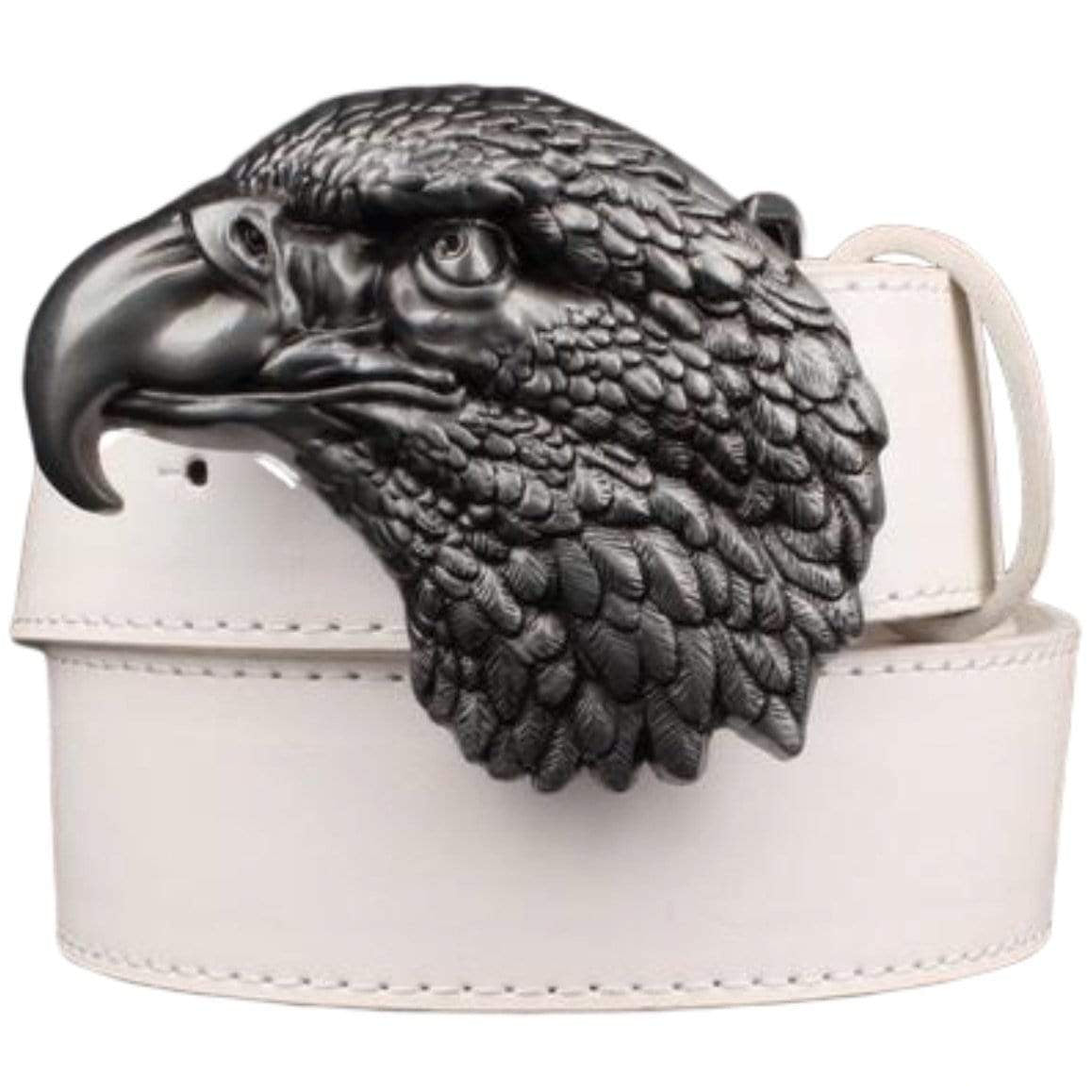 White belt with a sculpted eagle head buckle.
