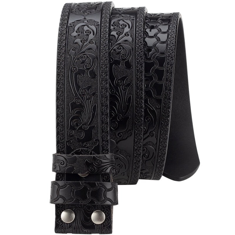 Black tooled leather belt.