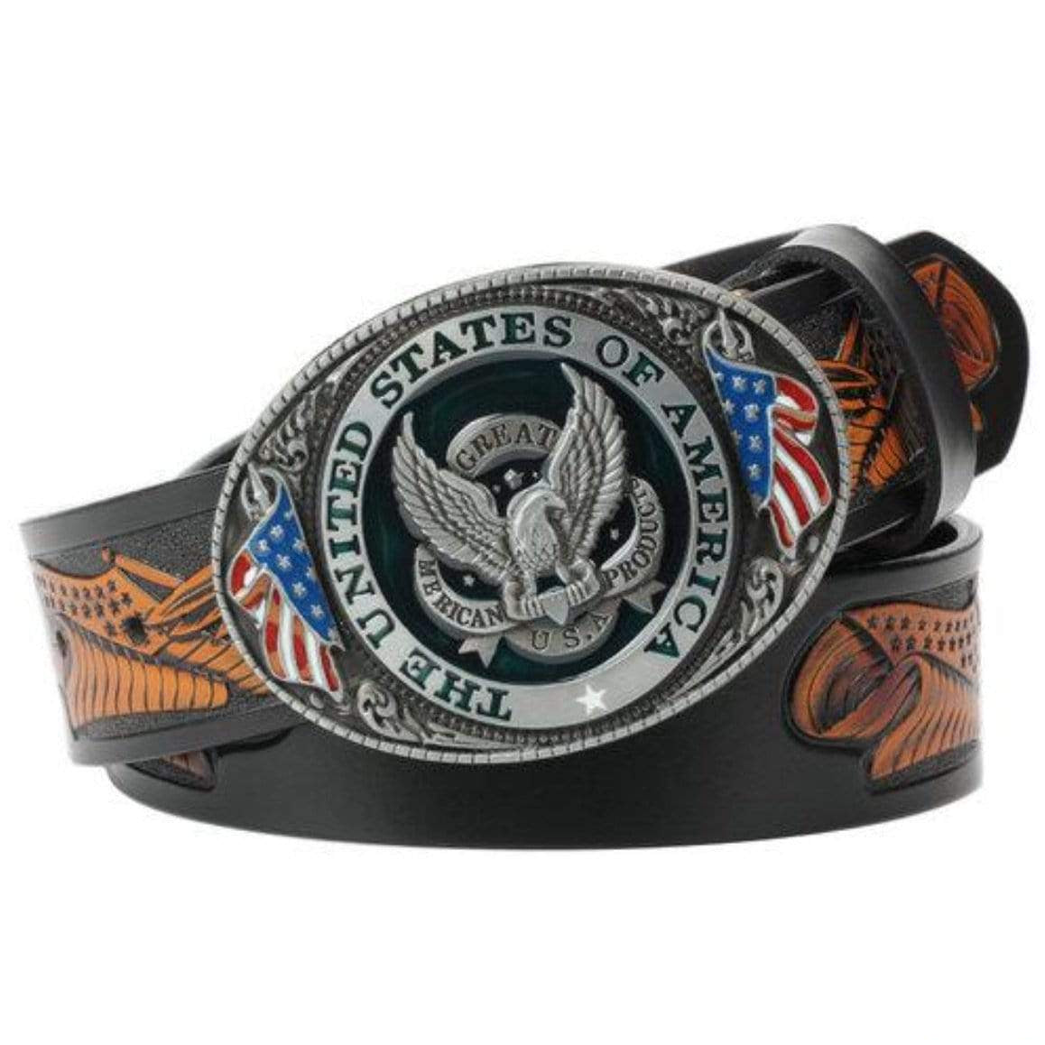 Belt with eagle buckle.