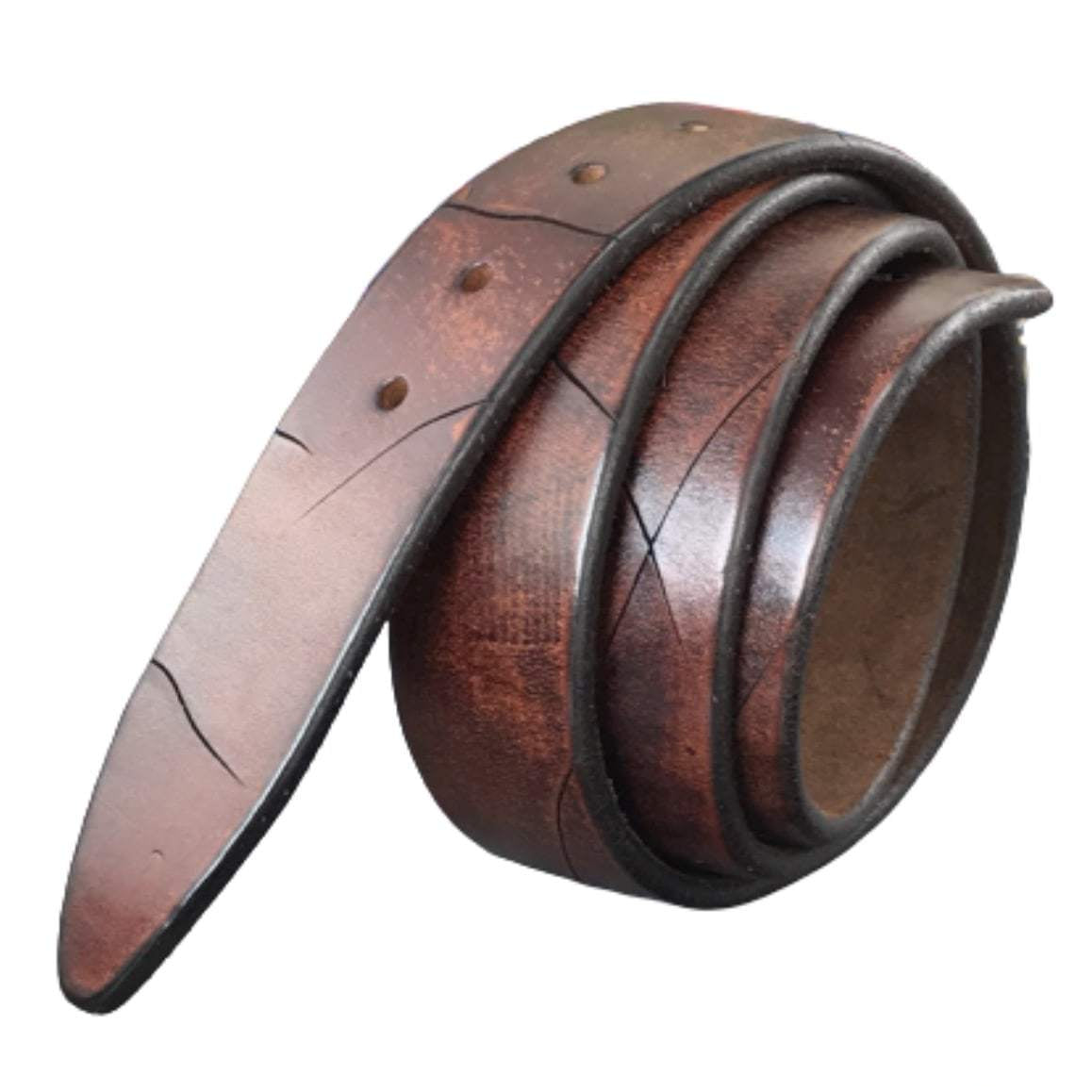 Brown leather belt with cracked texture.
