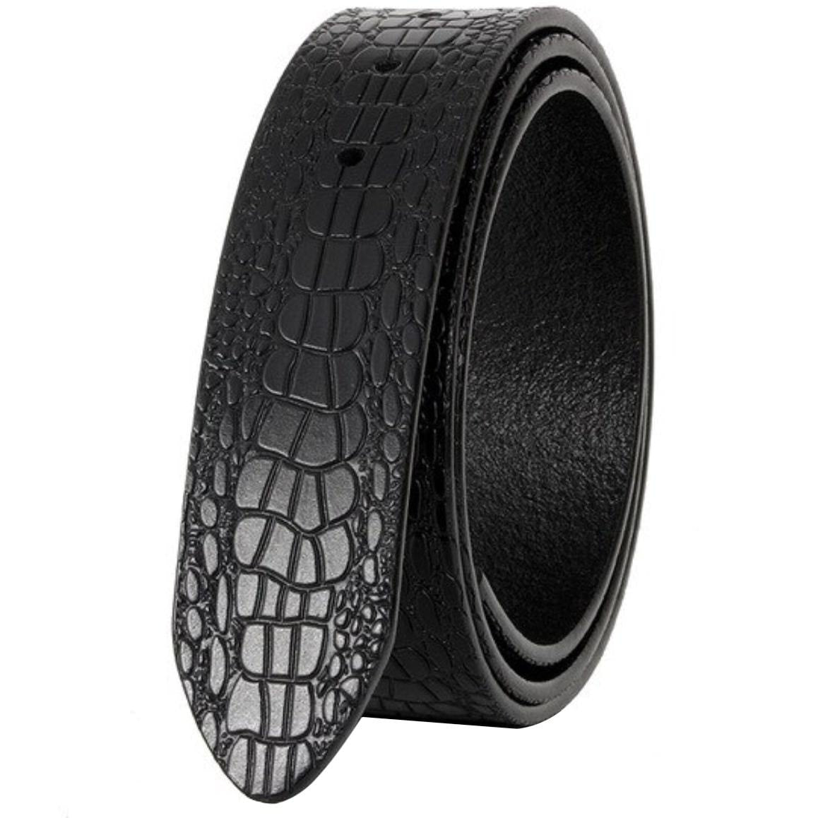 Black crocodile-patterned leather belt.