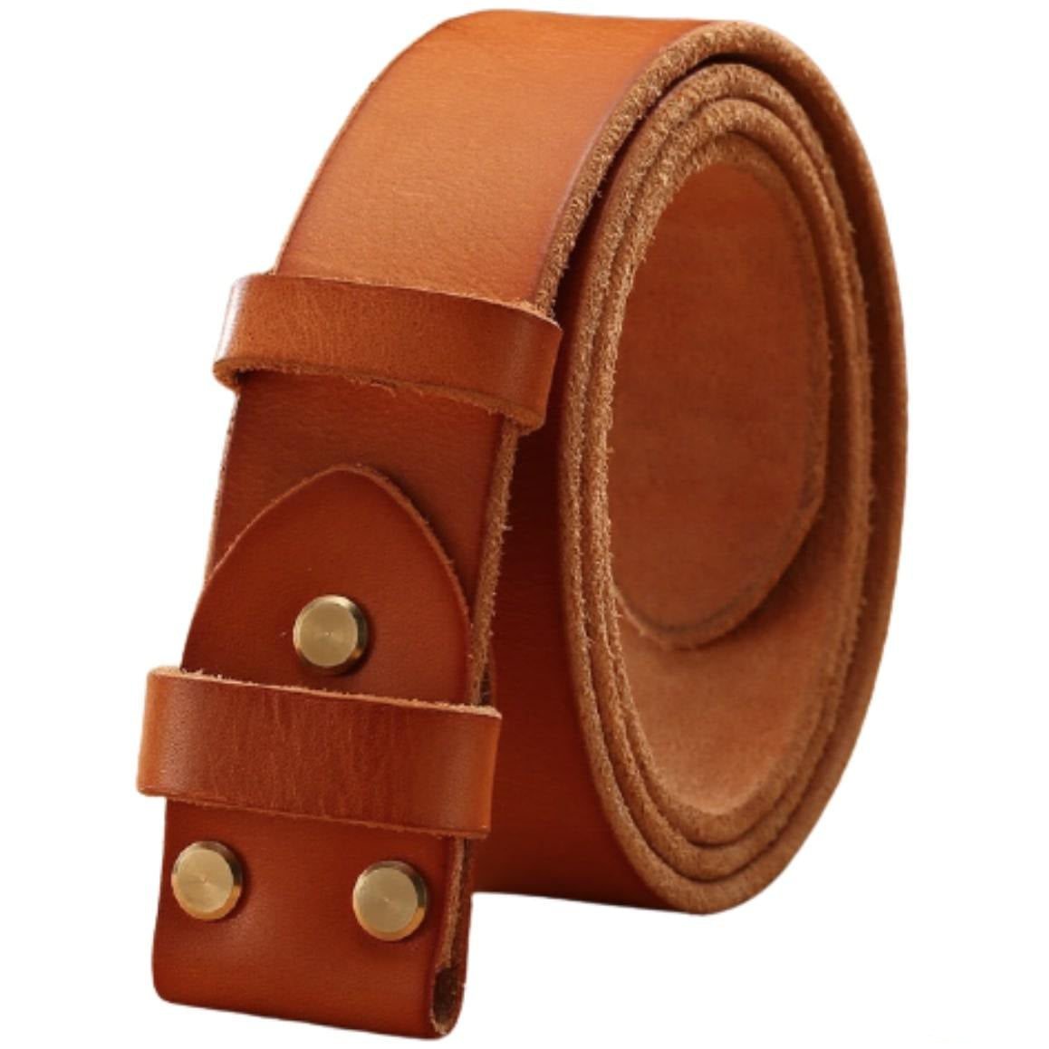 Close-up of a brown leather belt.