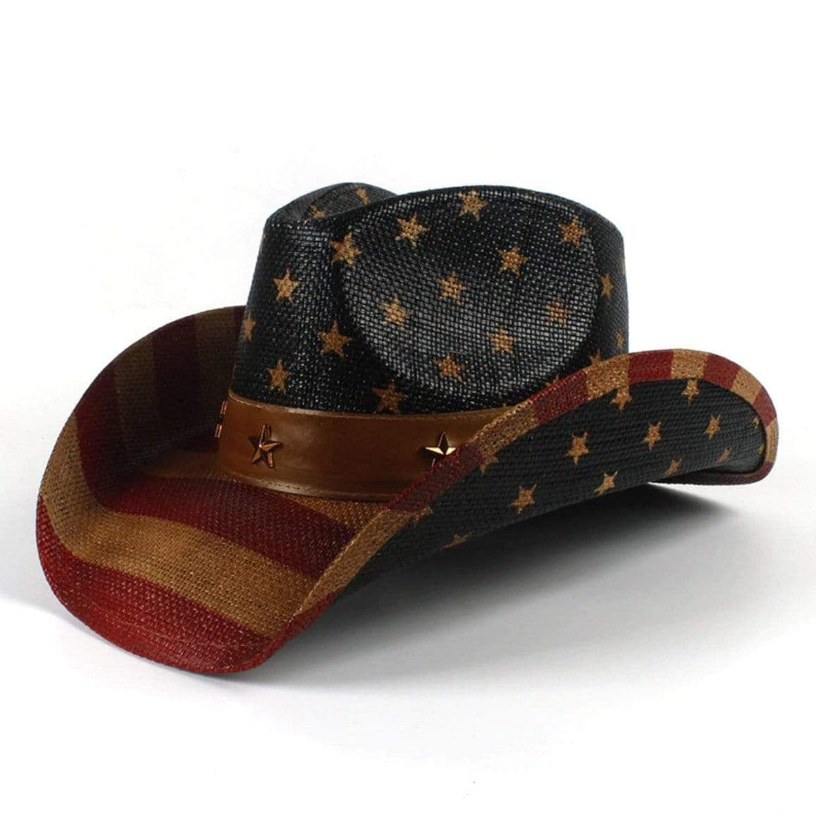 Cowboy hat with American flag design.