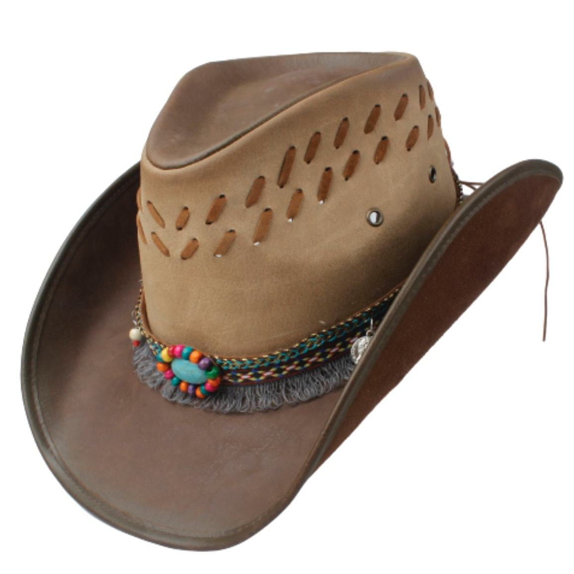 Brown Leather Cowboy Hat for Women