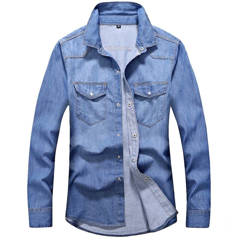 Blue denim long sleeve shirt.