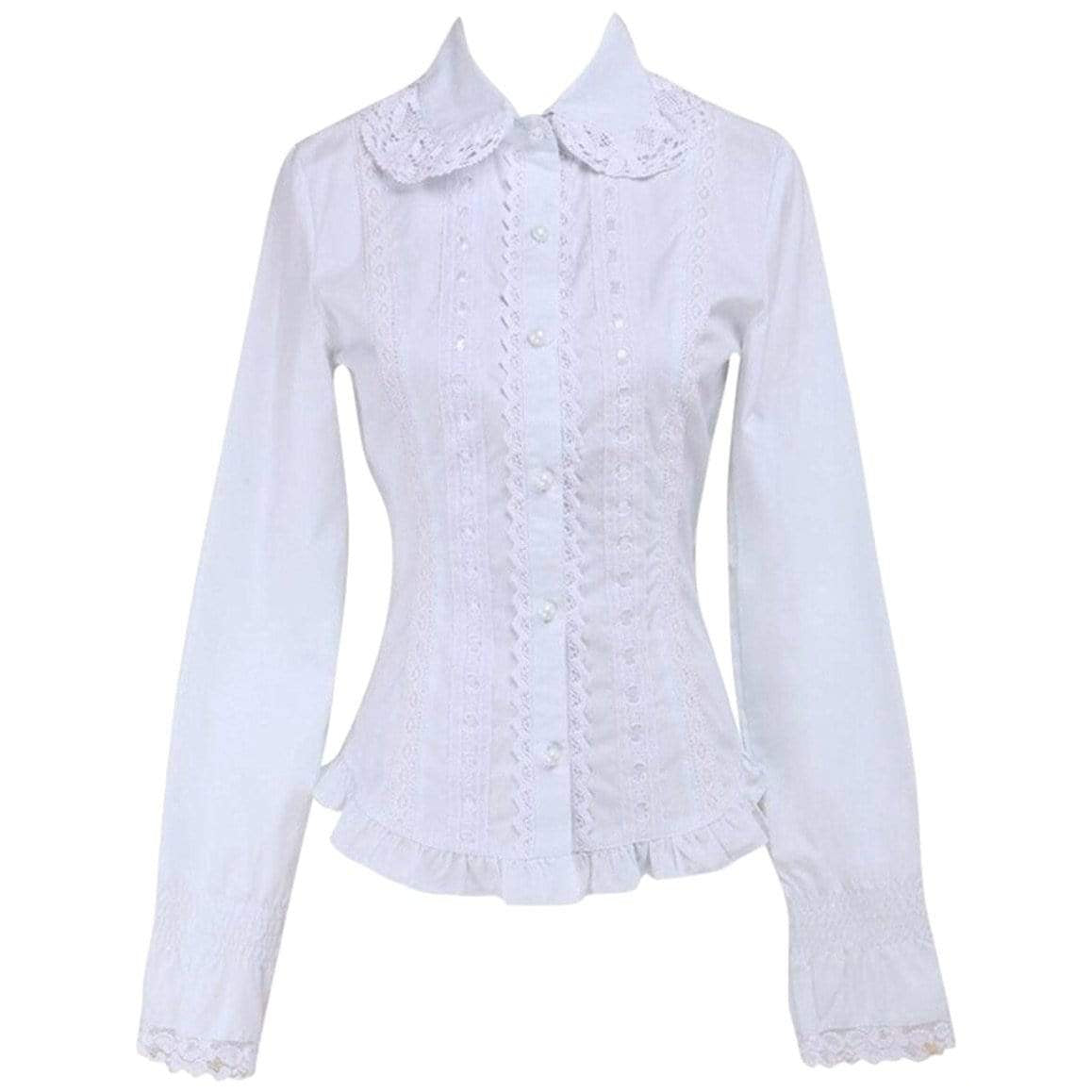 White lace trim long sleeve blouse.