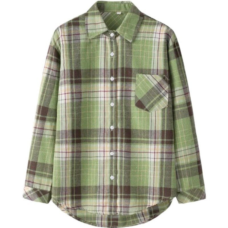 Green plaid flannel shirt.