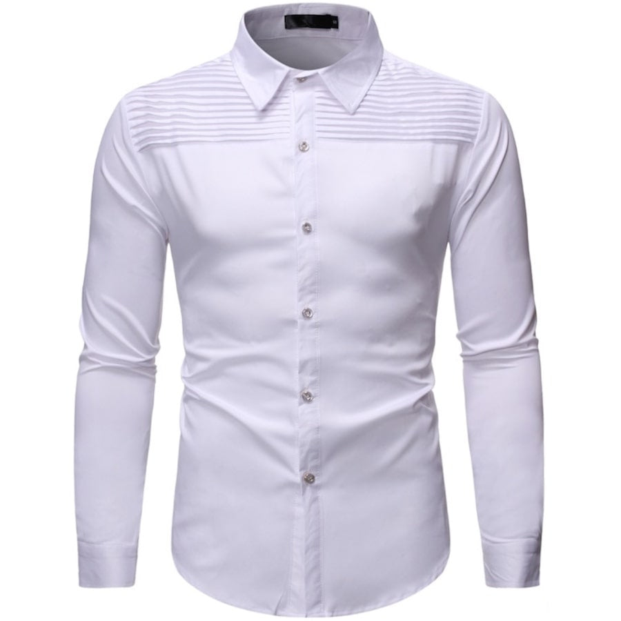 White long-sleeved shirt with striped yoke.