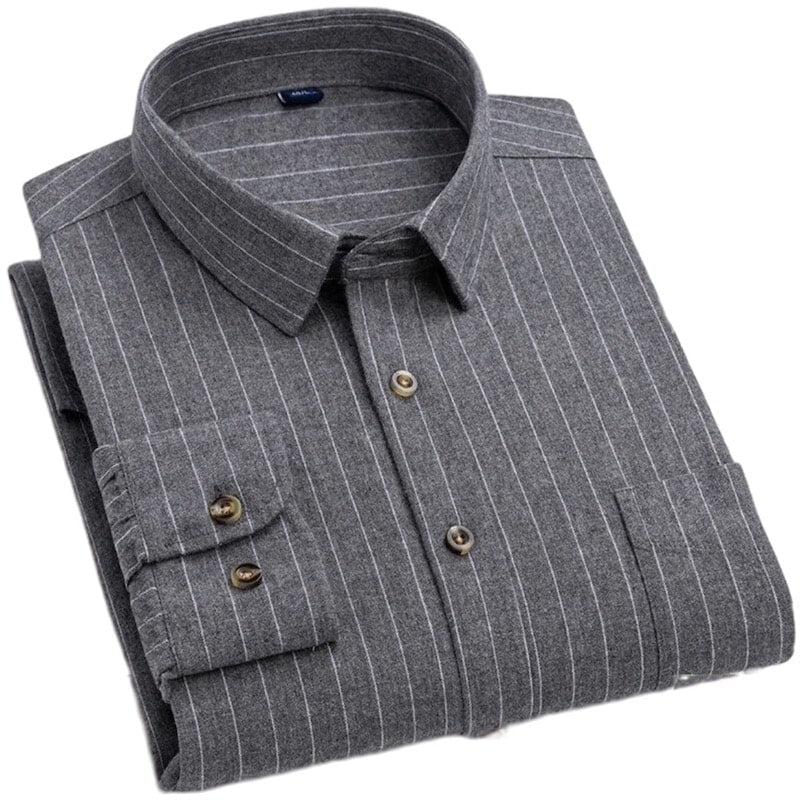 Folded gray striped dress shirt.
