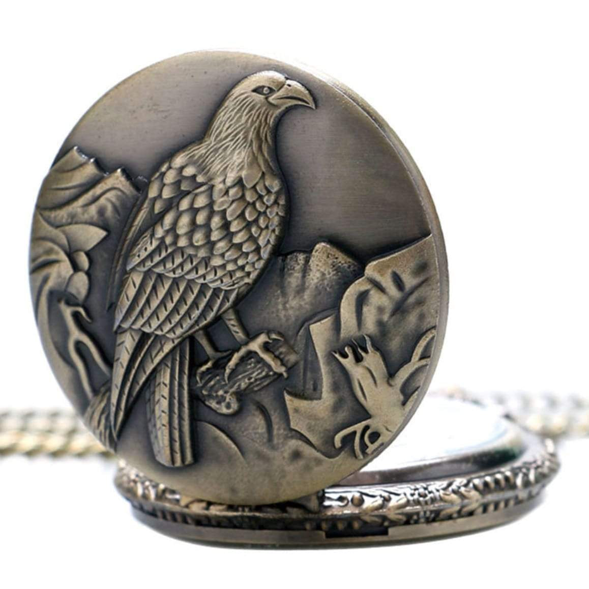 Bronze pocket watch with eagle design.
