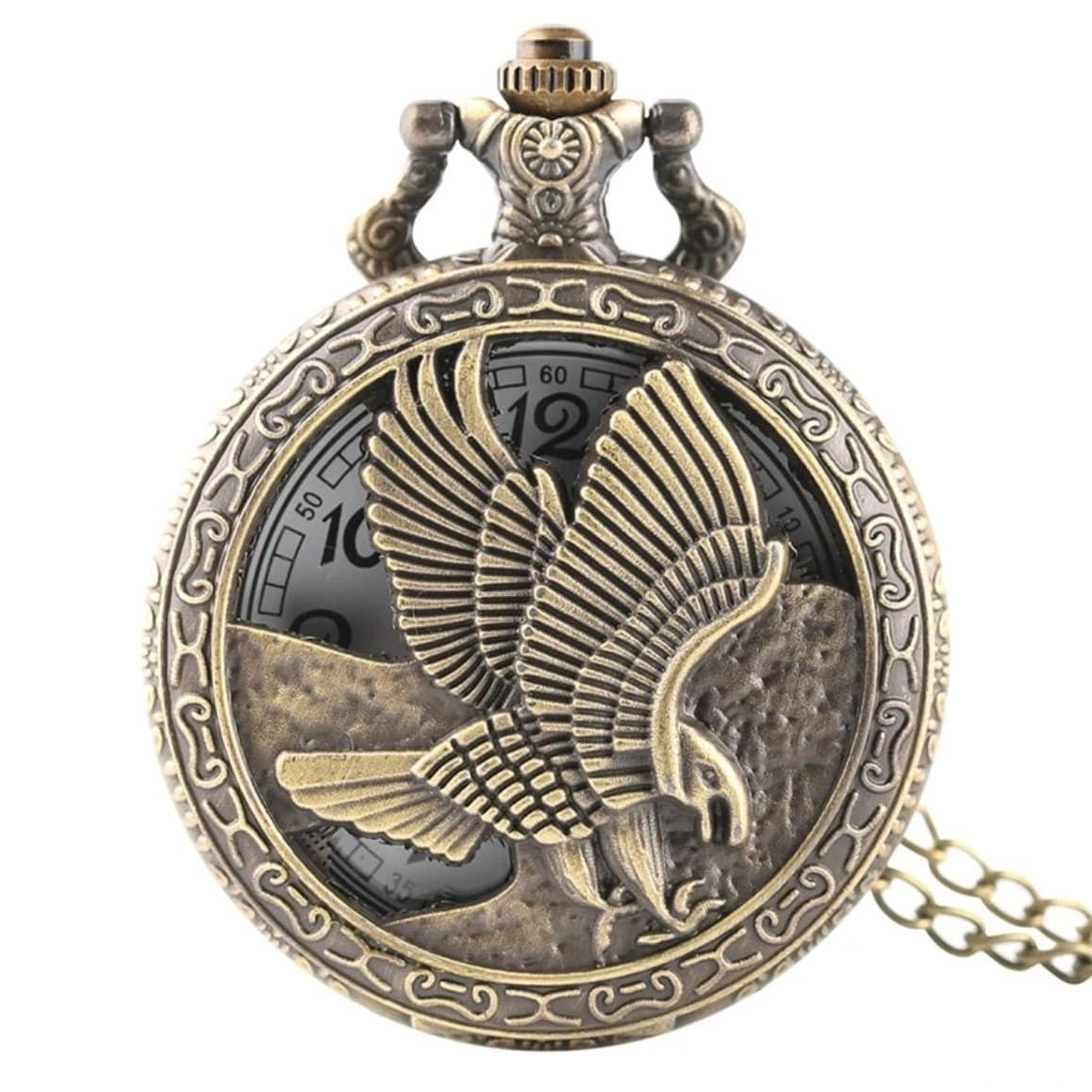 Bronze pocket watch with eagle design.