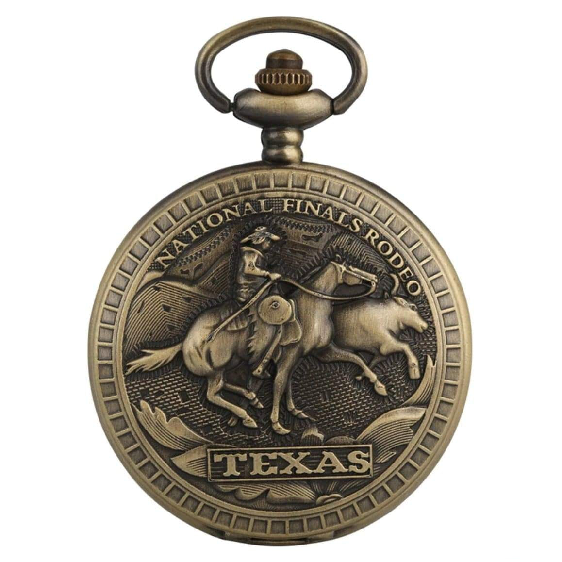 Bronze pocket watch with rodeo scene.