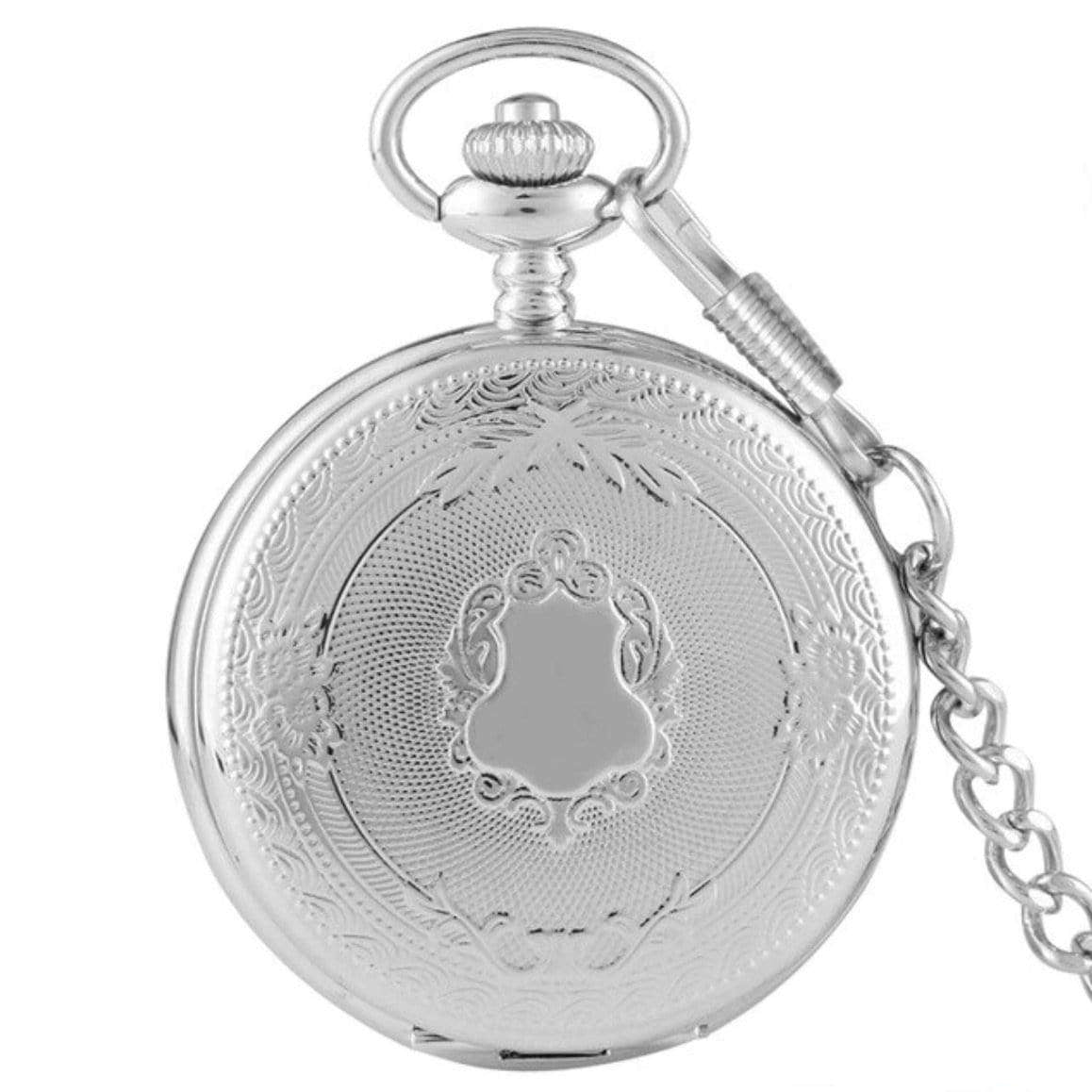 Silver pocket watch with chain.