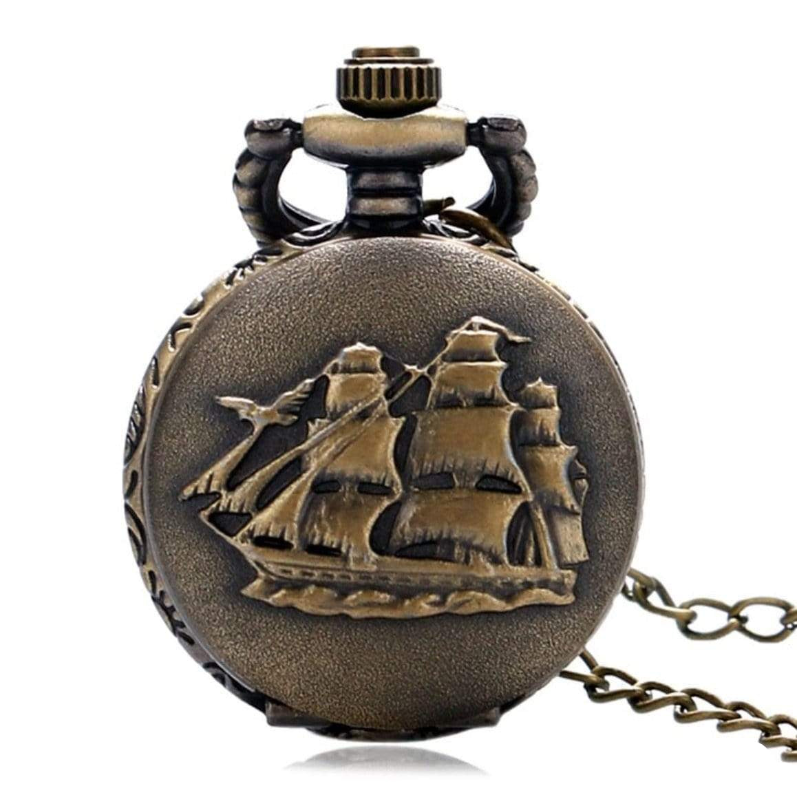 Bronze pocket watch with ship design.