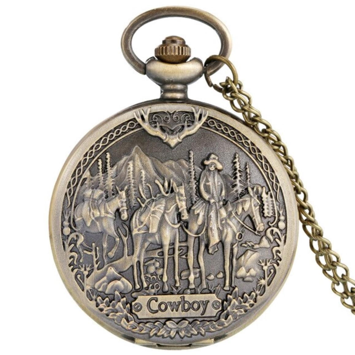 Pocket watch with a cowboy scene.