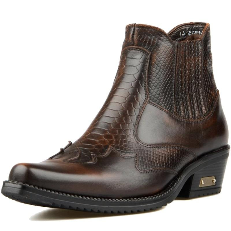 Brown leather cowboy boot.